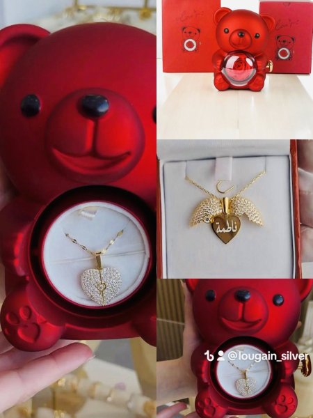 هدية بتخطف القلب… سنسال اسم بقلب (دب احمر حسب الطلب)  🎁❤️