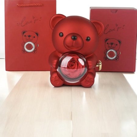 تغليف دب الوردة الابدية باللون الاحمر( غير شامل السنسال)