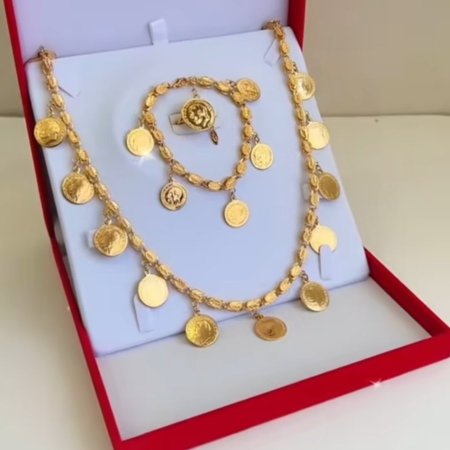 طقم ليرات جنزير حلبي ( سنسال واسواره وخاتم )